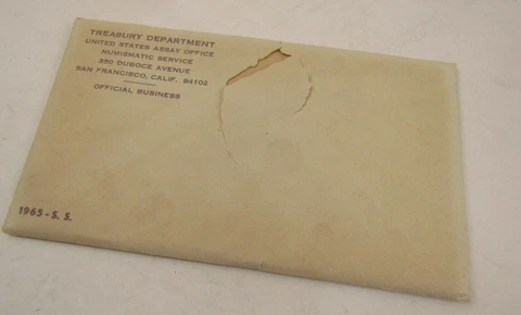 1965 Proof Special Set-S.S. Original Sealed Envelope 90% Silver US Mint UNOPEN* Cover