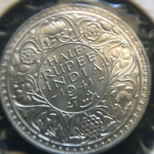 India-British 1941b Silver 1/2 Rupee BU Brilliant Uncirculated Y-56B A471 - Picture 1 of 2
