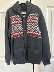 NWT Oshkosh B'Gosh Cardigan Sweater Boys Size 7 Fairisle Button Up Collar Gray - Picture 1 of 6