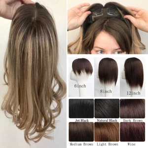 US CLEARANCE 100% Real Human Hair Clip In Top Topper Remy Piece Silk Base Toupee - Picture 1 of 54