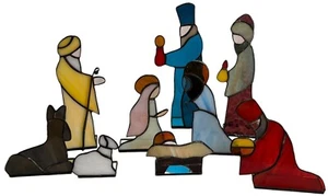 Vintage Stained Glass Nativity Jesus Angels Wisemen Shepards Mary Joseph READ - Picture 1 of 6