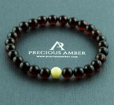 Black Cherry Baltic Amber Round Bead Elastic Gemstone Bracelet For Men Women