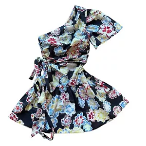 Tanya Taylor Amber Floral Belted Off The Shoulder Mini Dress Navy Blue Size 0 - Picture 1 of 11