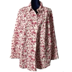 Woman Within Button Down Shirt Tunika rosa Blumen Paisley Cottagecore klassisch 3X - Bild 1 von 7