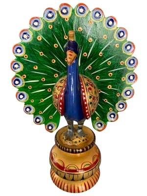 Pavo real bailarín tallado a mano y pintado a mano madera decoración del hogar pieza de exhibición regalo 4,75" Foto 1 de 4