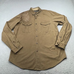 VINTAGE Polo Ralph Lauren Shirt Mens Large Brown Suede Shoulder Shooting Patch - Picture 1 of 12