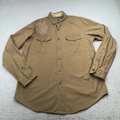 VINTAGE Polo Ralph Lauren Shirt Mens Large Brown Suede Shoulder Shooting Patch - Image 1 of 4