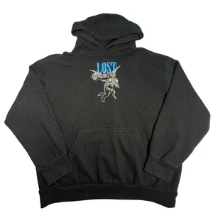 Lost Hoodie Black XL Cherub Spell Out Surf Skater Pullover Sweatshirt Grunge - Picture 1 of 7