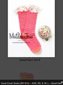 Matilda Jane Good Hart Coral Crush Socks Girls Size Large New In Package - Picture 1 of 5