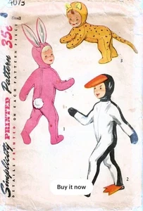Cat Penguin Bunny Tiger Costume Childs Size 6-8 Vintage 50s UNCUT Pattern 4073  - Picture 1 of 4