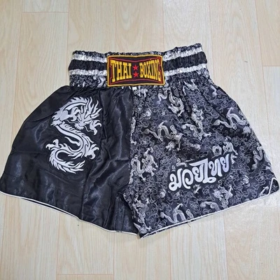 Muay Thai Corto Boxeo Hombre Kick Negro Talla L Blanco Dragón Entrenamiento Foto 1 de 4