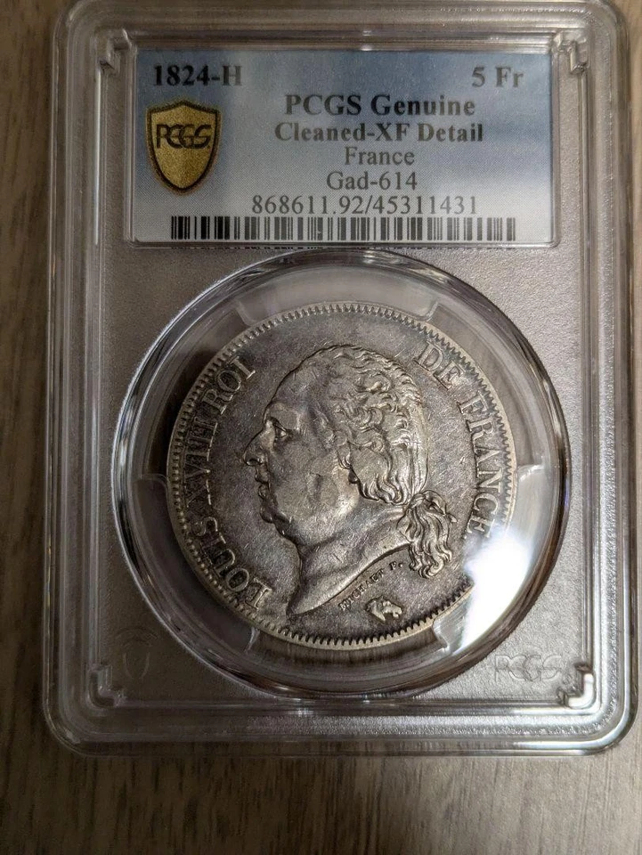 Antique French 1824 Five Franc Silver Coin PCGS Certified Genuine XF Detail - Image 1 of 4