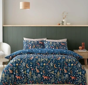 Polycotton Double Bedding Set – Twilight Animals Navy Blue Duvet & Pillowcases - Picture 1 of 4