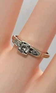 Antique Retro 14K White Gold Solitaire Engagement Ring Fashion Ring Size 7.25 - Picture 1 of 11