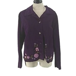 Chadwick’s Plum floral Embroidered Button Down cordory feel Jacket Size 16 - Picture 1 of 8