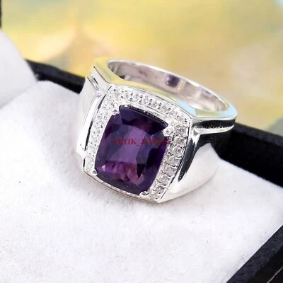Natural Amethyst Gemstone with 925 Sterling Silver Ring for Men's #174 - Image 1 of 4
