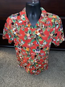 Disney Hawaiian Button Up Shirt Mens Large Red Mickey Mouse Aloha Short Sleeve - Picture 1 of 6