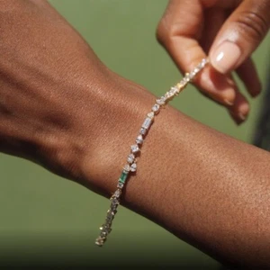Emerald Bracelet 4.80 Carat 14k White Gold Lab Created Diamond Womens 6.5 Inch - Picture 1 of 5
