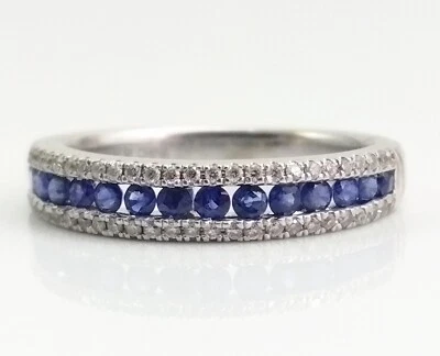 14K White Gold Natural Blue Sapphire & 0.25ctw. Diamond Band Ring Size 5.5 LNI2 - Image 1 of 4