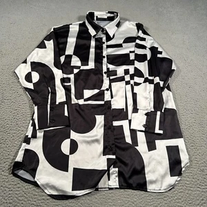 Peppermayo Mini Camicia Abito Donna 4 Nero/Bianco Geometrico Astratto Bottoni - Foto 1 di 9
