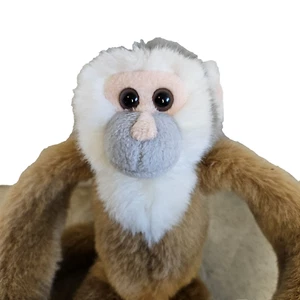 Juguete de peluche mono colgante animal de peluche K&M International marrón blanco gris 1999 - Imagen 1 de 10
