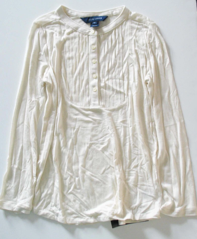 Top Ralph Lauren Big Girls Manga Larga Plisado Essex Crema Talla S - Nuevo con Etiquetas Foto 1 de 1
