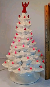 Arnels White Ceramic Christmas Tree & Base w/Red Lights 17" Gorgeous Vintage - Picture 1 of 9