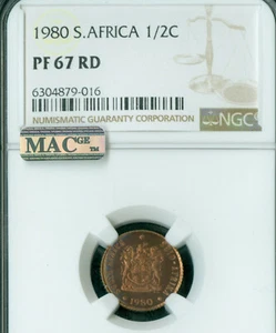 1980 SOUTH AFRICA 1/2 CENT NGC PF67 RD 2nd FINEST & MAC SPOTLESS * - Picture 1 of 2