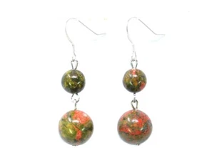 Schöne Ohrringe aus Edelsteinen Unakite in Kugelform 925er Silber Ohrhaken - Picture 1 of 1