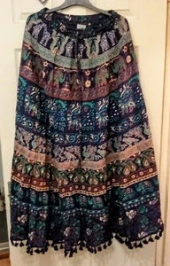 Cotton Mix Blue Tonal Hippie Skirt One Size - Picture 1 of 5