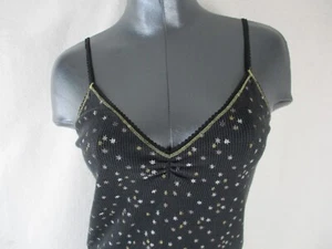 Victoria's Secret Waffle Knit Tank Top Black w Silver Gold Metallic Stars sz. S - Picture 1 of 10
