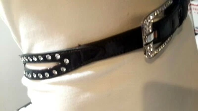  Women Skinny Elegant Small Stones Dark Brown Belt Elegant Buckle Size  M L - Image 1 of 4