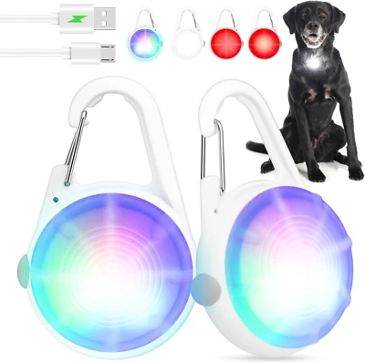 2pcs Dog Lights LED Rechargeable Dog Collar Lights Clip on- RGB Color Pet Safety - Image 1 of 4