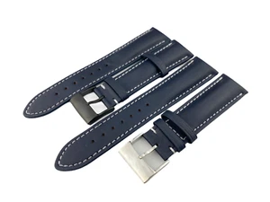 22mm Navy Blue Flat Genuine Leather Strap compatible with Breitling Watch models - Picture 1 of 9