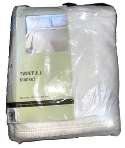 New Vintage Off-White Blanket Twin / Full 72' X 90' Polyester & Nylon USA Made - Bild 1 von 6