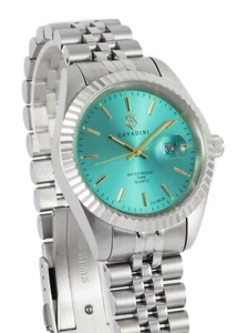 Cavadini Quartz Miyota Men's Watch Leonardo CV-330NJ Steel Stahl-Mint 5LinkBand - Picture 1 of 5