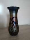 Phoenician Art Glass Vase Iridescent Blue Purple & Gold. Signed Phoenician Malta