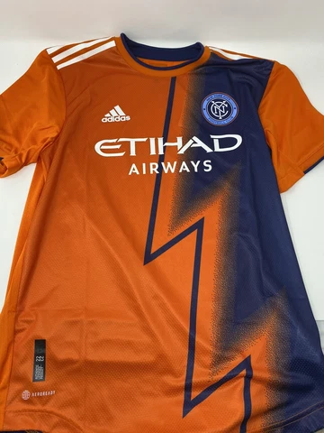 Adidas New York City NYCFC Mens Sz M Away Soccer Authentic Jersey Orange H47848 Cover