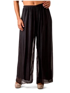 GIGI MODA PANTALONE PALAZZO SETA NERO, DOPPIO STRATO SETA, GAMBA LARGA, O/S - Foto 1 di 2