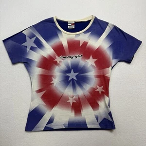 Vintage 90s Tommy Girl Womans T-shirt American Flag All Over Print Size Medium - Picture 1 of 9