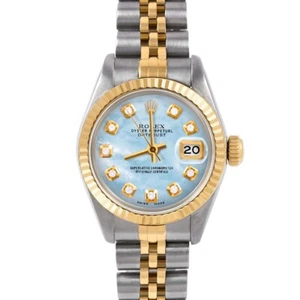 Rolex Ladies TT Datejust Blue Mother Of Pearl Diamond Dial Jubilee Band Watch - Picture 1 of 3