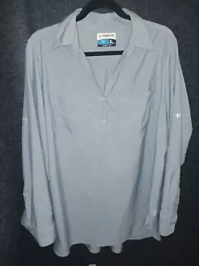Magellan Fish Gear Shirt Womens 1X Gray Blue Long Sleeve Roll Tab Classic Fit - Picture 1 of 9