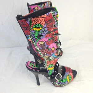 Demonia 4 Pleaser~"Zombie" 103~Lace Up Calf Stiletto Open Toe Sandals~SIZE 7 - Picture 1 of 16