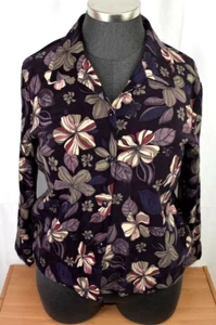 Coldwater Creek Jacket Plus Size 1X Dark Purple Beige Floral Button Up - Picture 1 of 3