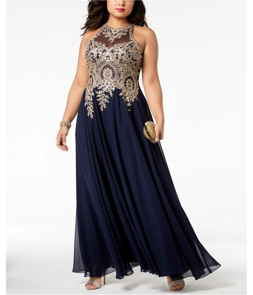 Vestido de mujer XSCAPE bordado, azul, talla grande, 16W Foto 1 de 1