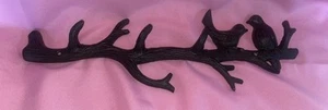 Tree Branch Birds Utensil Key Towel Rack Cast Iron Wall Hook Hanger 17” Nice - Picture 1 of 11
