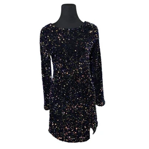 All Over Sequin Mini Dress Long-Sleeve R. Vioimos SZ M 8/10 Sparkle Embellished - Picture 1 of 10