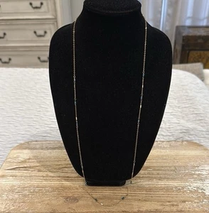 Vintage Gold Tone Thin Dainty Blue Beaded Long Statement Necklace - Picture 1 of 4