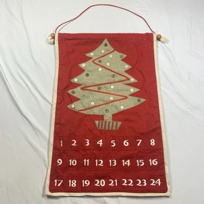 RARO Calendario de Adviento Colgante Restauración Hardware Navidad Tela de Fieltro Rojo Foto 1 de 4