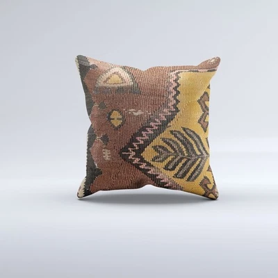 Kilim Cushion Cover 40x40 cm 16x16 in  Vintage Turkish Square Pillowcase 41130 - Image 1 of 4